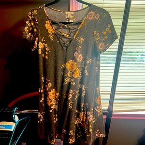 cute grey dress with pink and yellow flowers